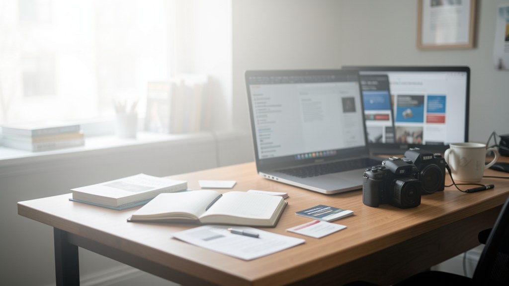 Monthly policy review desk with flagged article cards and owner markers