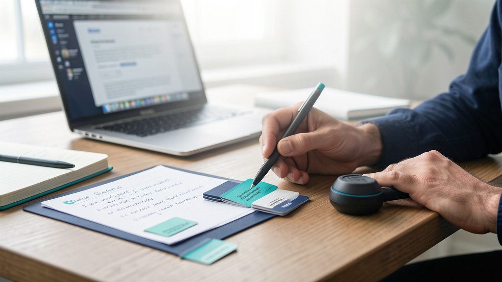 Focused internal-linking desk with hub, spoke and orphan article cards